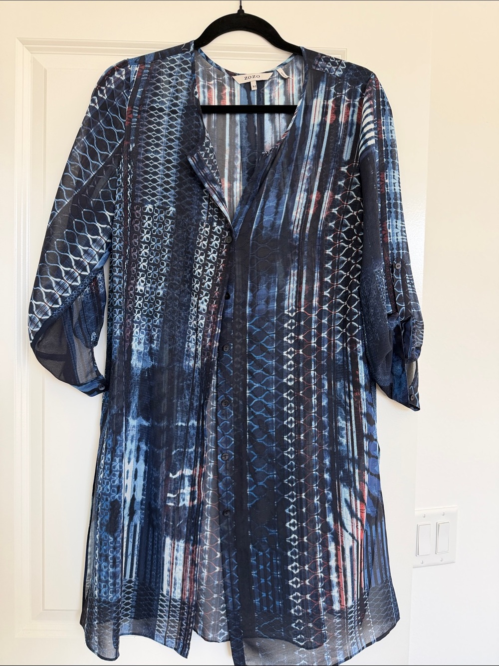 Zoe Blue Patterned Button-Front Tunic